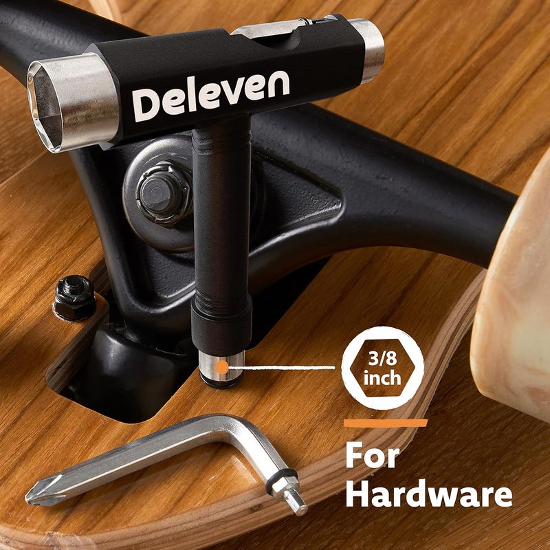 D Deleven Deleven Skate Tool All-in-One Lightweight Portable Skateboard Tool - T Tool with Allen Wrench, Phillips Head Screwdriver - Adjust Roller Skates, Longboards, Skateboards, Quads, Wheels, Trucks, Kingpin - Image 5
